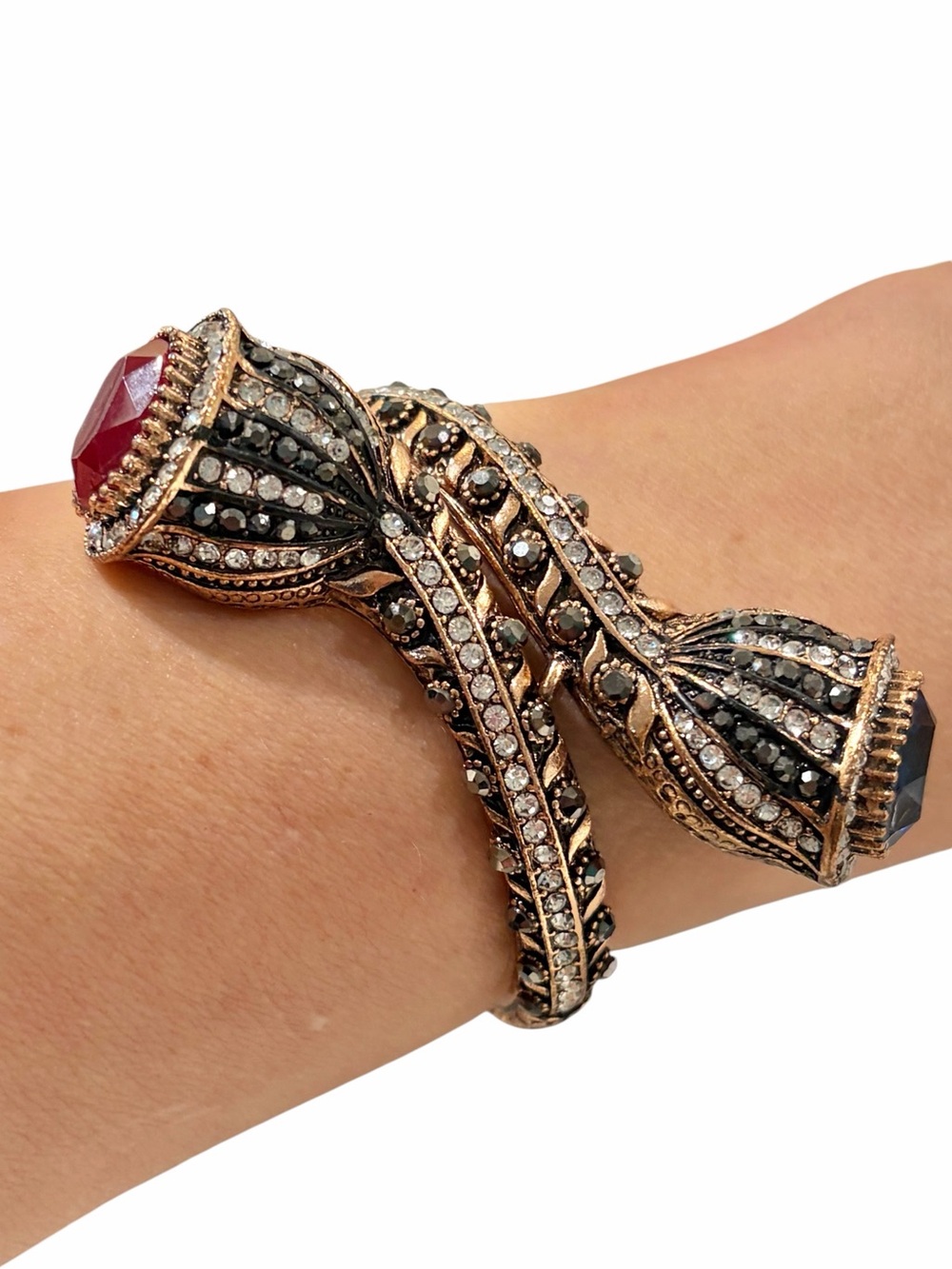Vintage Visson Signed Ottoman Tulip Bypass Cuff Bracelet - Turkish Boho Chic